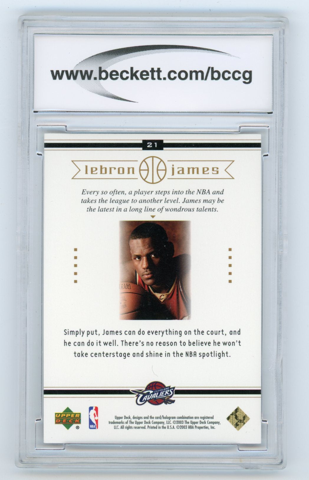 2003 Upper Deck LeBron James Box Set #21 LeBron James BCCG 10 (Rookie) | Eastridge Sports Cards