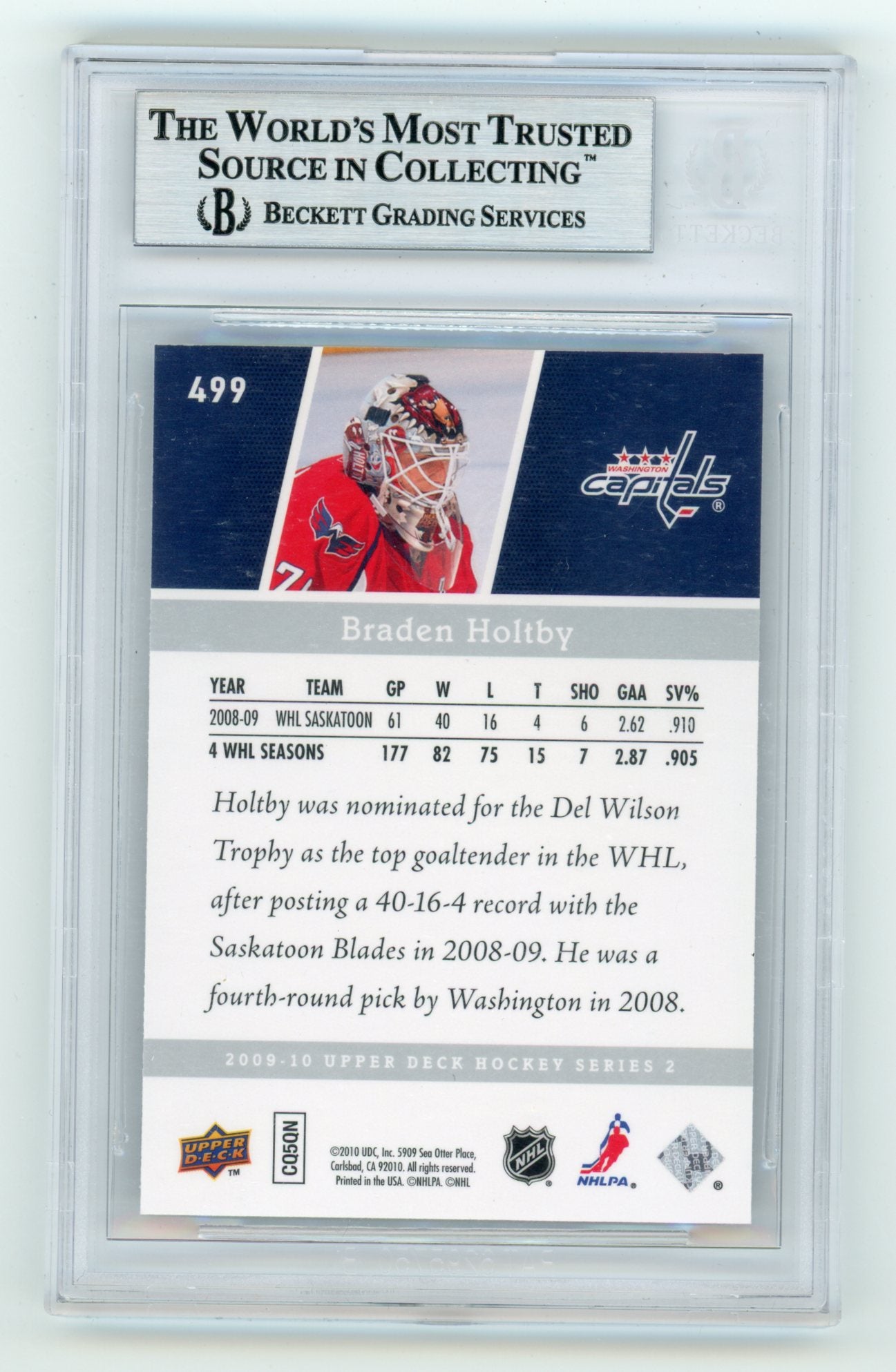 2009-10 Upper Deck #499 Braden Holtby BGS 9 (Rookie) | Eastridge Sports Cards