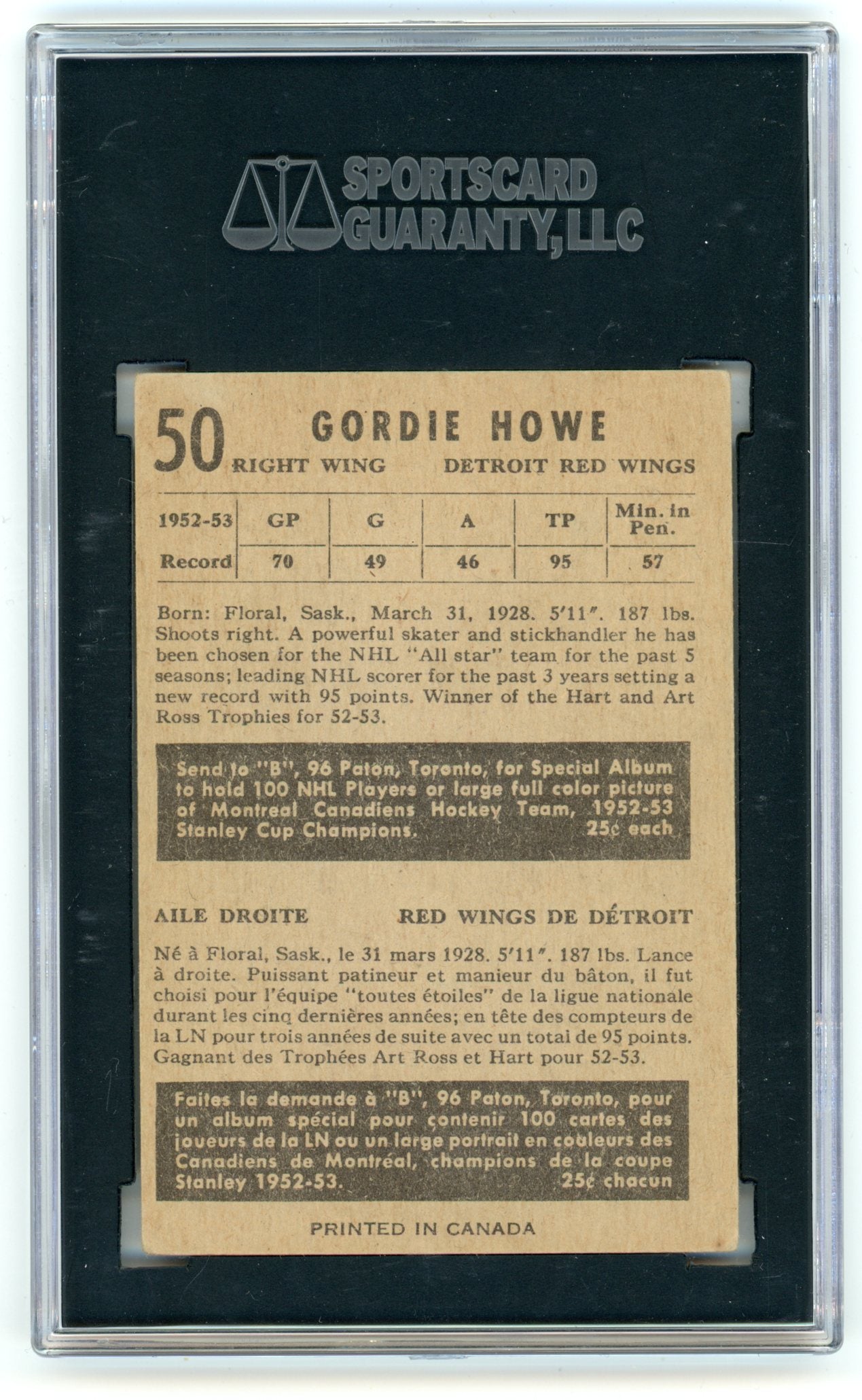 1953-54 Parkhurst #50 Gordie Howe SGC 5 | Eastridge Sports Cards