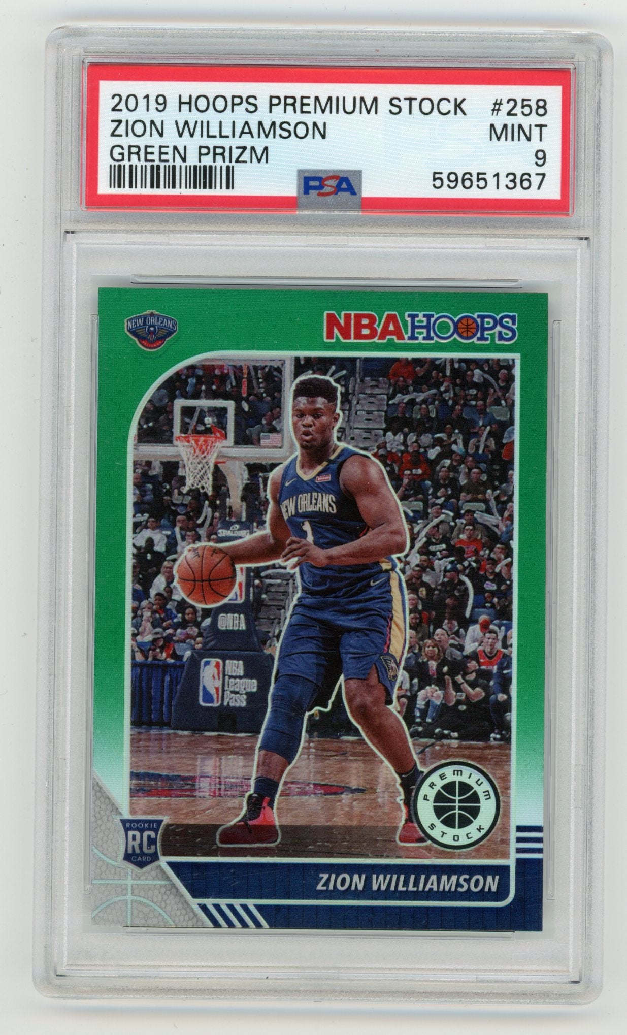 2019-20 Hoops Premium Stock Green Prizm #258 Zion Williamson PSA 9 (Rookie) | Eastridge Sports Cards