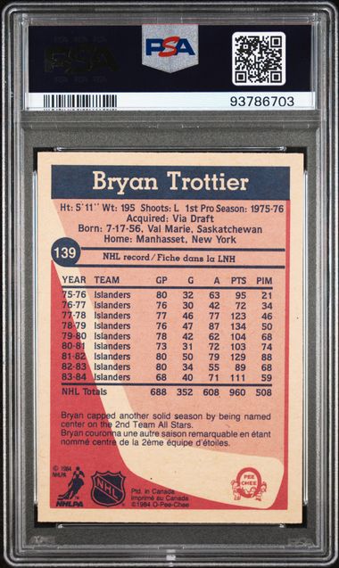 1984-85 O-Pee-Chee #139 Bryan Trottier PSA 8 | Eastridge Sports Cards