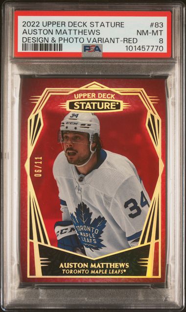 2022-23 Upper Deck Stature Design Photo Variant Red #83 Auston Matthews #06/11 PSA 8 | Eastridge Sports Cards