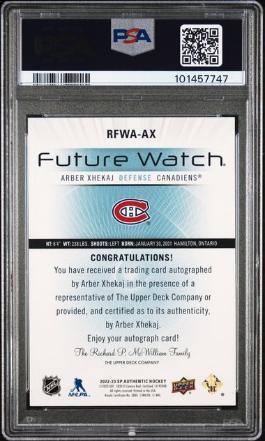 2022-23 SP Authentic '12-13 Retro Future Watch Autographs #RFWAAX Arber Xhekaj #247/699 PSA 10 (Rookie) | Eastridge Sports Cards