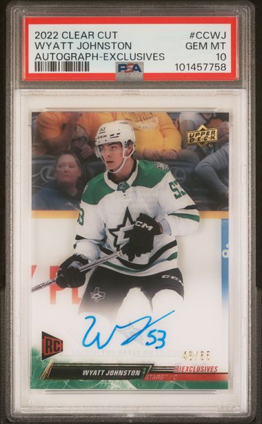 2022-23 Upper Deck Clear Cut Exclusives #CCWJ Wyatt Johnston #46/65 PSA 10 (Rookie) | Eastridge Sports Cards