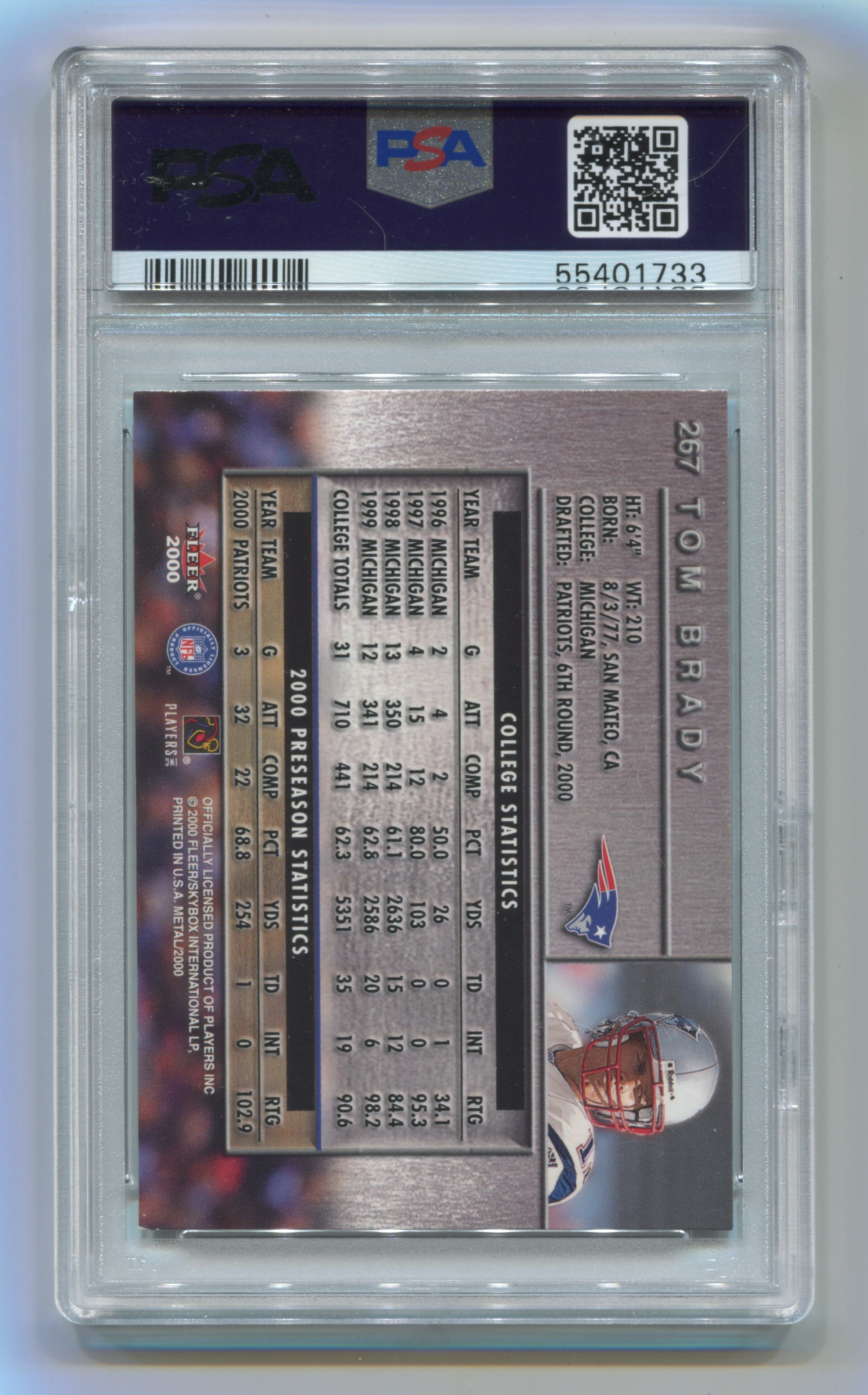 2000 Metal #267 Tom Brady PSA 7 (Rookie) | Eastridge Sports Cards