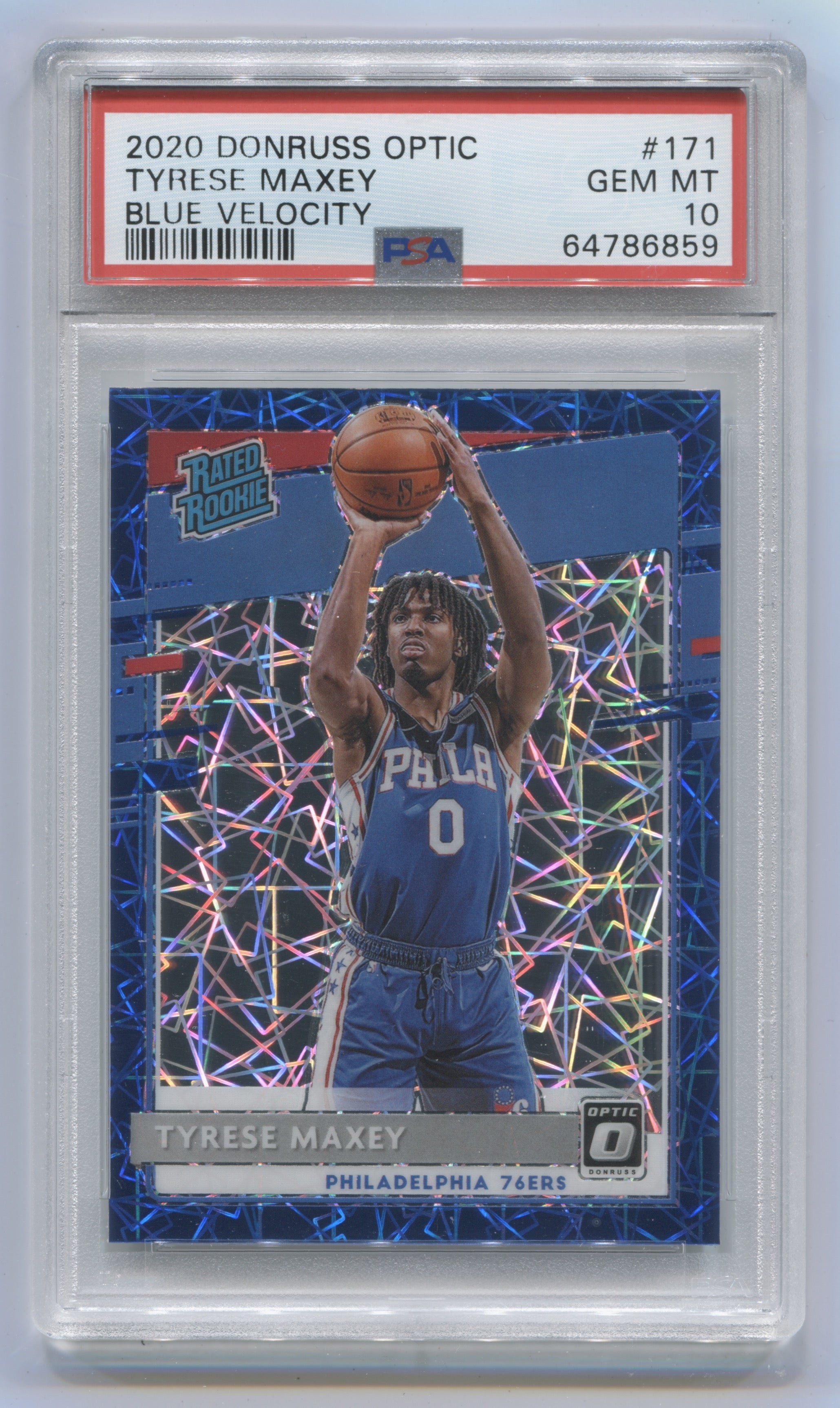 2020-21 Donruss Optic Blue Velocity #171 Tyrese Maxey PSA 10 (Rookie)